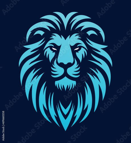 Lion face front view logotype line art eps vector art image illustration. Lion head with mane hair business company logo design and brand identity graphic.