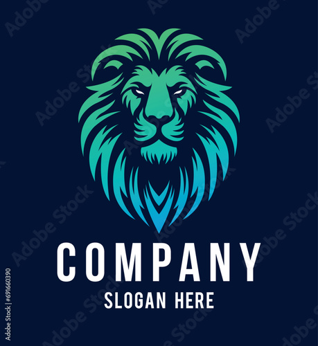 Lion head logo template design line art vector illustration isolated on white and dark backgrounds. Lion face with mane hair brand identity logotype design.