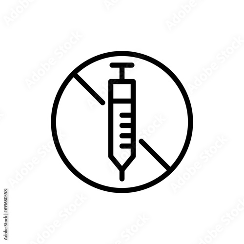 No Steroids Icon. ban or anti doping test in sport athlete in game play. no syringe or injection of muscle steroid drug use symbol logo mark. forbidden and prohibited stimulant steroid drug vector
