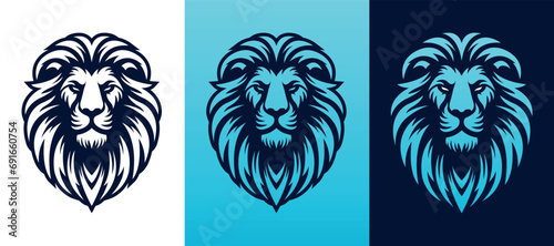 Lion face front view logotype line art eps vector art image illustration. Lion head with mane hair business company logo design and brand identity graphic.