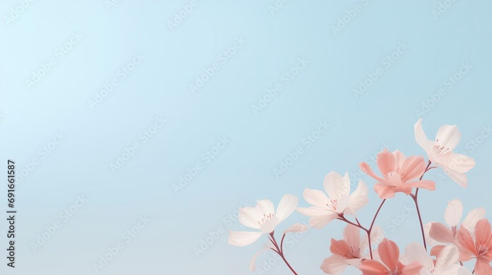 Fototapeta premium A visually soothing abstract background featuring delicate flower petals arranged in a minimalist style with a central empty space for adding text, perfect for serene and aesthetic designs.
