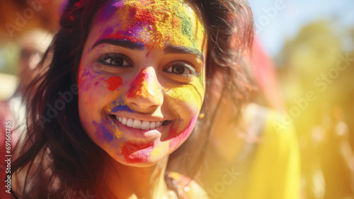 Portrait of happy Indian girl on Holi festival