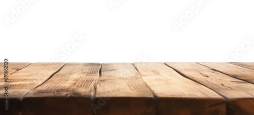 Empty wooden table on transparent background, front view