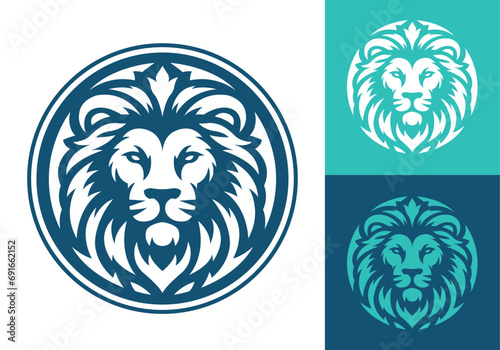 Lion head company logo vector line art illustration on black and white background. Lion face and mane business logo design.