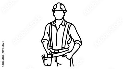 Single continuous line drawing of young attractive foreman controlling building development progress