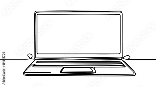 Open laptop. One line continuous laptop. Line art, outline, single line silhouette. Hand drawn vector illustration