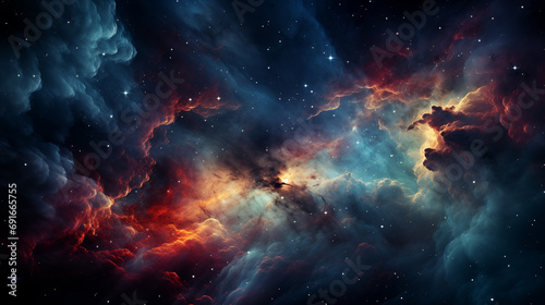 Cosmic clouds, stunning nebula, vivid colors, infinite universe.