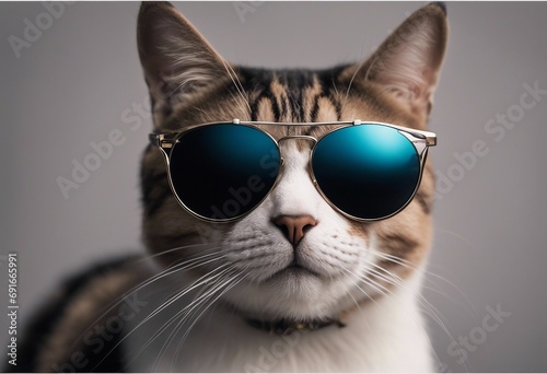A cat wearing sunglasses and dressing for the upcoming summer on a transparent background