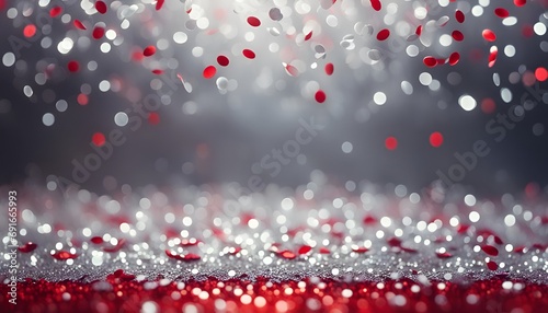 Red Sparkling Glitter bokeh Background with light, red and silver shimmering abstract glitter confetti bokeh background, Abstract glitter lights background,	