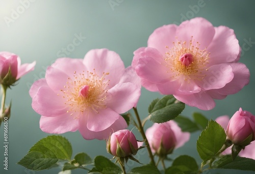 Collection of beautiful pink wild rose flowers bud and leaf isolated over a transparent background