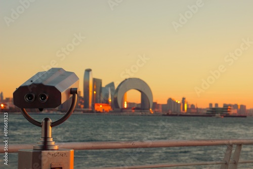 Baku Boulevard. Baku Boulevard is located in the centre of the city. The length of the boulevard on the coast of the Caspian Sea is more than 15 km. The pictures were taken in the early morning. photo