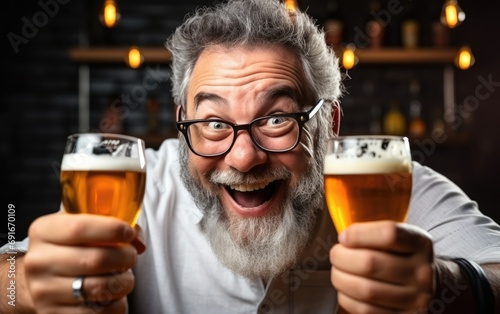 Funny excited middle aged m...