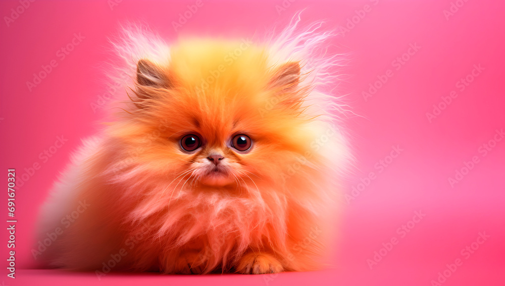 Little funny kitten on a pink background. Cute pet. Little funny kitten on a pink background. Cute pet.