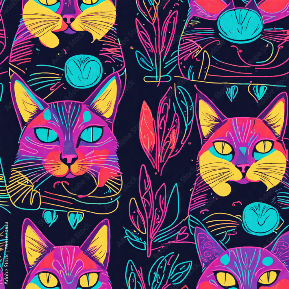 Fototapeta seamless pattern with cats