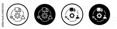 Supply chain management vector icon set in black filled and outlined style. © Gopal