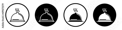 Tray of food icon set. waiter serve dinner tray vector symbol. restaurant, serving cover plate sign in black filled and outlined style. photo