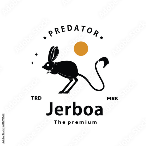 vintage retro hipster jerboa logo vector outline silhouette art icon photo