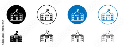 Embassy line vector illustration set. Municipal hall government parliament building. Historical American federal in black and blue color. photo