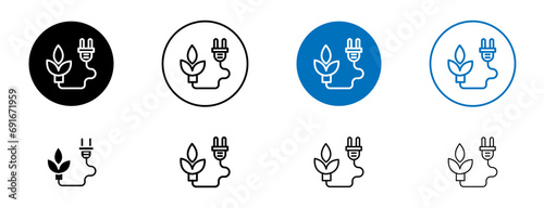 Biomass energy line vector illustration set. Clean geothermal electricity in black and blue color.