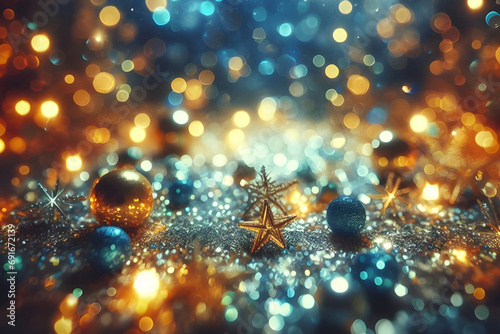 Blue and Golden Glitter blur In Shiny Defocused Background Abstract new year Christmas Lights greeting postcard JPG