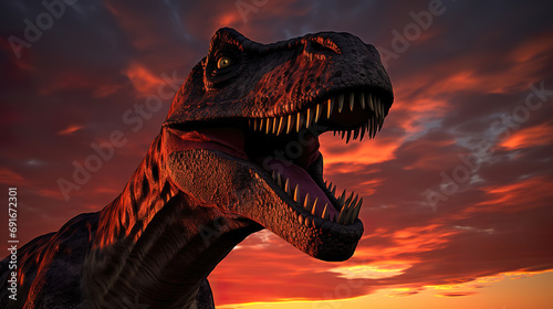 cartoon inspired realistic trex screaming at sunset © Sternfahrer