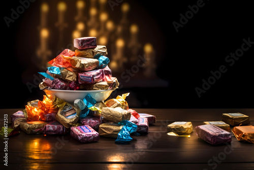 Pile of candies on table