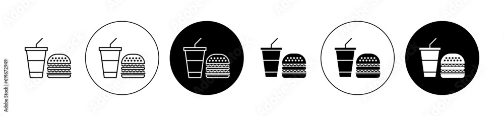 Unhealthy Fast food vector icon set. Junk foodstuff symbol. Hamburger ...