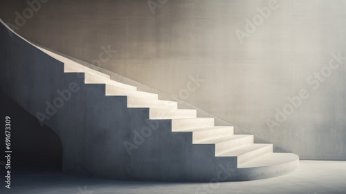  a set of white stairs leading up to the top of a stair case in a room with a gray wall and white carpet on the floor and a white floor.