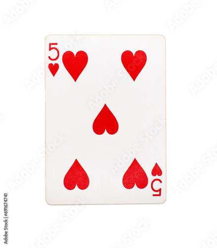five of hearts playing card on a transparent background  photo