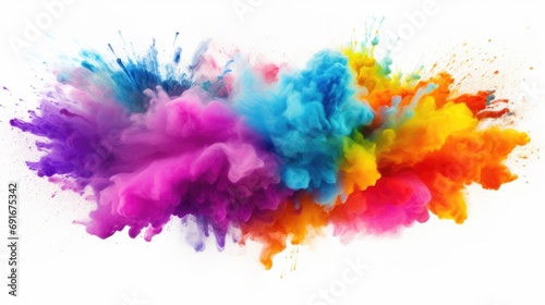 Colorful cloud of colored powder on a white background. Ideal for vibrant and energetic concepts photo