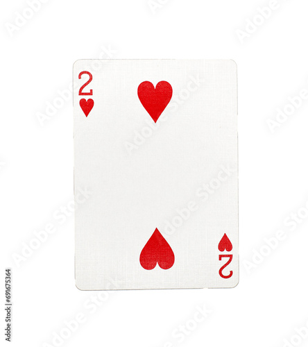 two of hearts playing card on a transparent background 