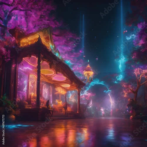 Fantasy Neon Consider images with a touch of fantasy, incorporating neon lights in surreal or magical settings, creating an otherworldly and enchanting atmosphere