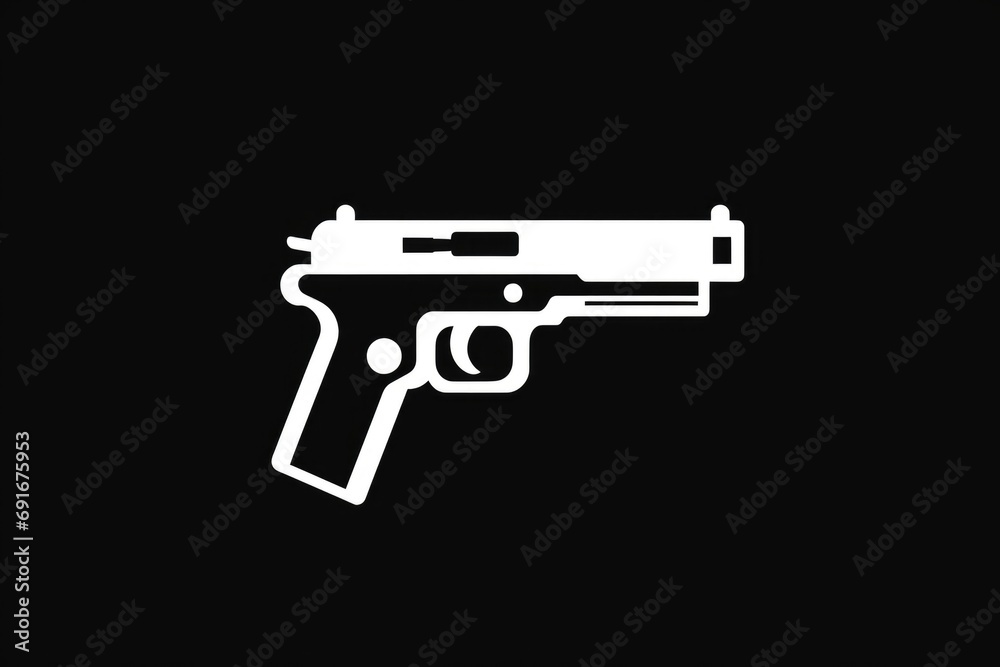 A white gun displayed against a black background. Suitable for crime, law enforcement, or security-related projects A white gun displayed against a black background. Suitable for crime, law enforcement, or security-related projects