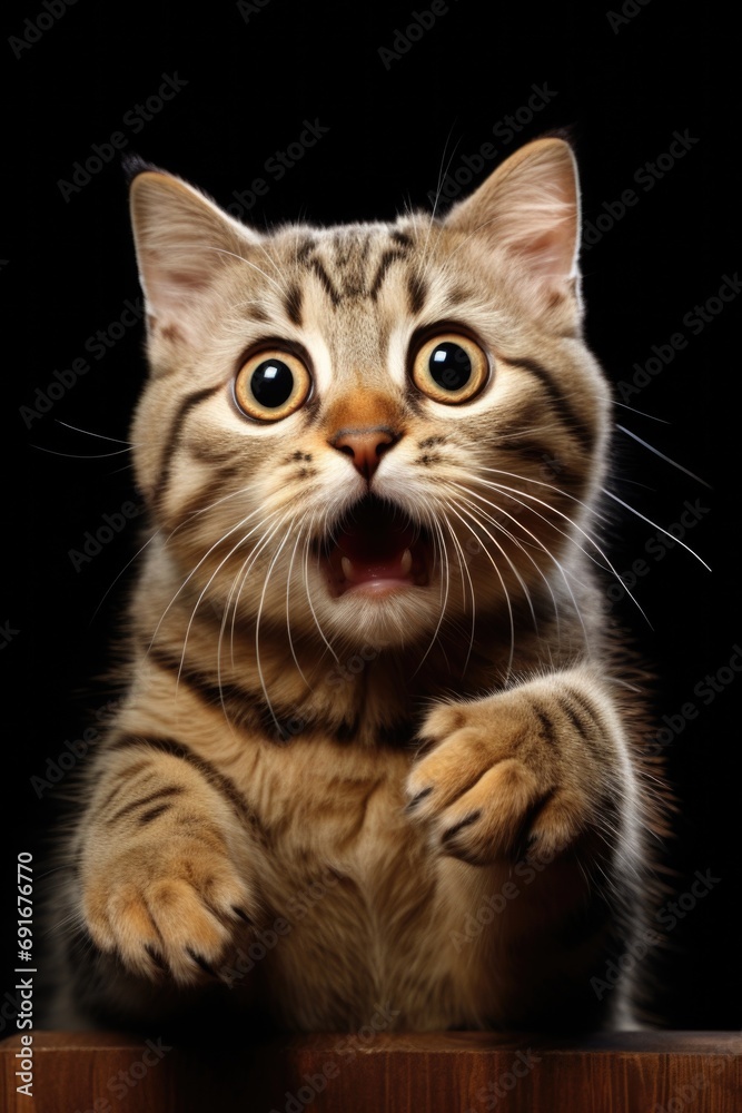 A cat sitting on a wooden table with its paws resting on the surface. Suitable for various uses A cat sitting on a wooden table with its paws resting on the surface. Suitable for various uses