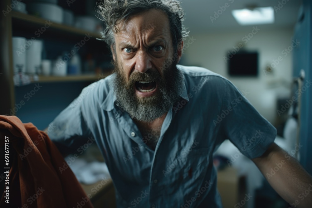 Fototapeta premium A man with a beard wearing a blue shirt. Versatile image suitable for various uses