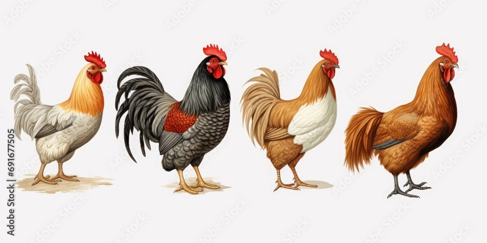 A group of chickens standing next to each other. Perfect for farm and agriculture-related projects