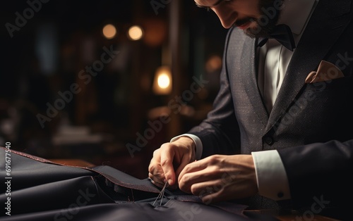 A tailor repairs a suit
