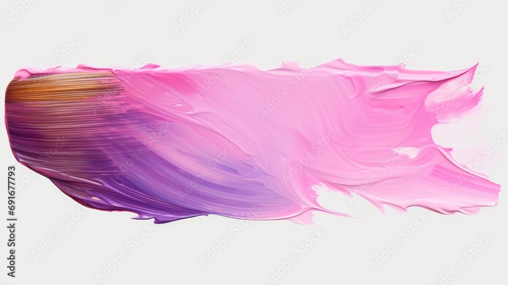 A close up view of a pink and purple paint brush. This image can be used for various art-related projects