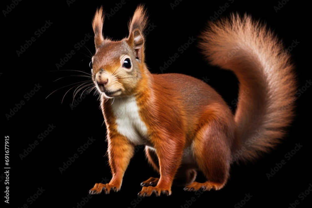 A close-up view of a squirrel against a black background. Suitable for nature-themed designs and animal-related projects A close-up view of a squirrel against a black background. Suitable for nature-themed designs and animal-related projects