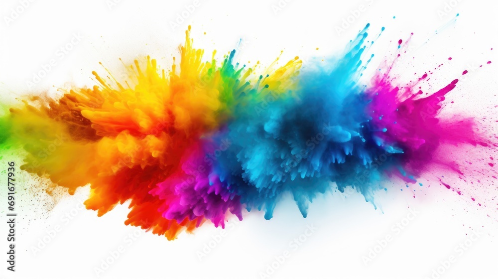 Colorful powder exploding on a clean white background. Perfect for adding a vibrant and dynamic touch to your designs Colorful powder exploding on a clean white background. Perfect for adding a vibrant and dynamic touch to your designs