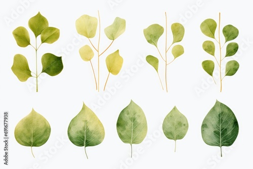 A bunch of green leaves on a white background. Perfect for nature-themed designs and eco-friendly projects