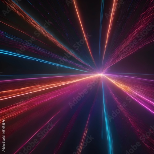 A shot of the neon fiber optic lines against a dark background, creating a dramatic and futuristic atmosphere