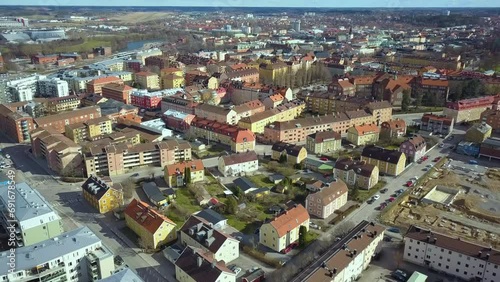 Aerial view of old historical Linkoping city in Sweden. European architecture in Scandinavian town photo