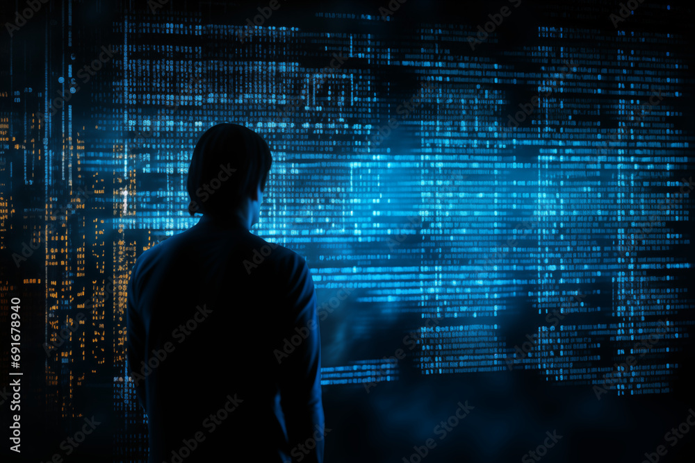 businessman with binary code businessman with binary code