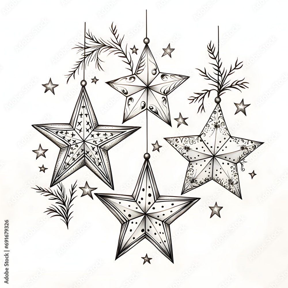 Obraz Coloring sheet black and white four stars. The Christmas star as