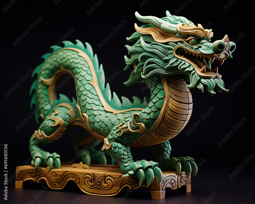 Obraz premium Chinese New Year 2024 - year of green wooden dragon according to the lunar calendar, Chinese zodiac symbol