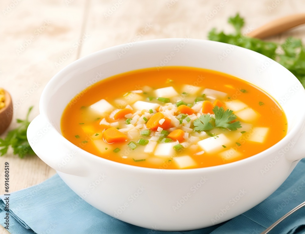 Served soup. AI generated illustration Served soup. AI generated illustration