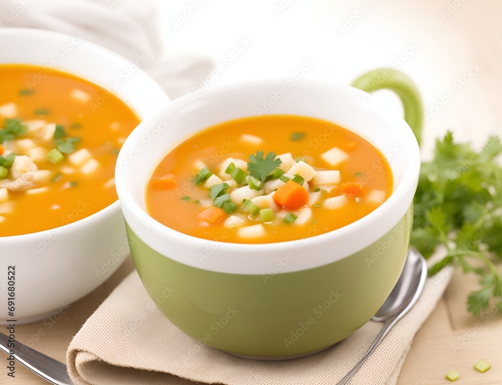Served soup. AI generated illustration Served soup. AI generated illustration
