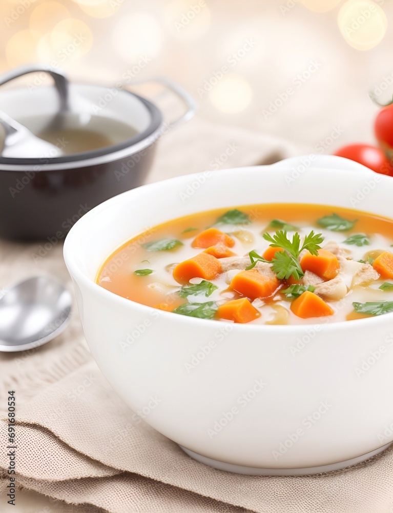 Served soup. AI generated illustration Served soup. AI generated illustration