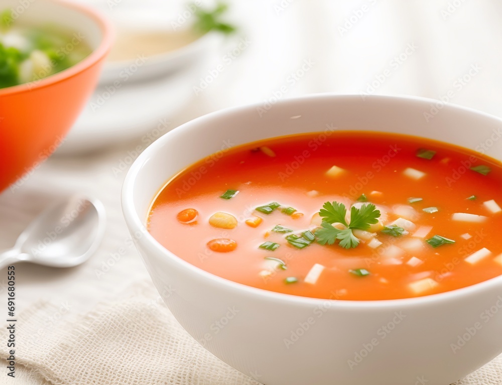 Served soup. AI generated illustration Served soup. AI generated illustration